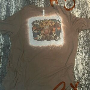 Brown Graphic T-Shirt with Cow Design